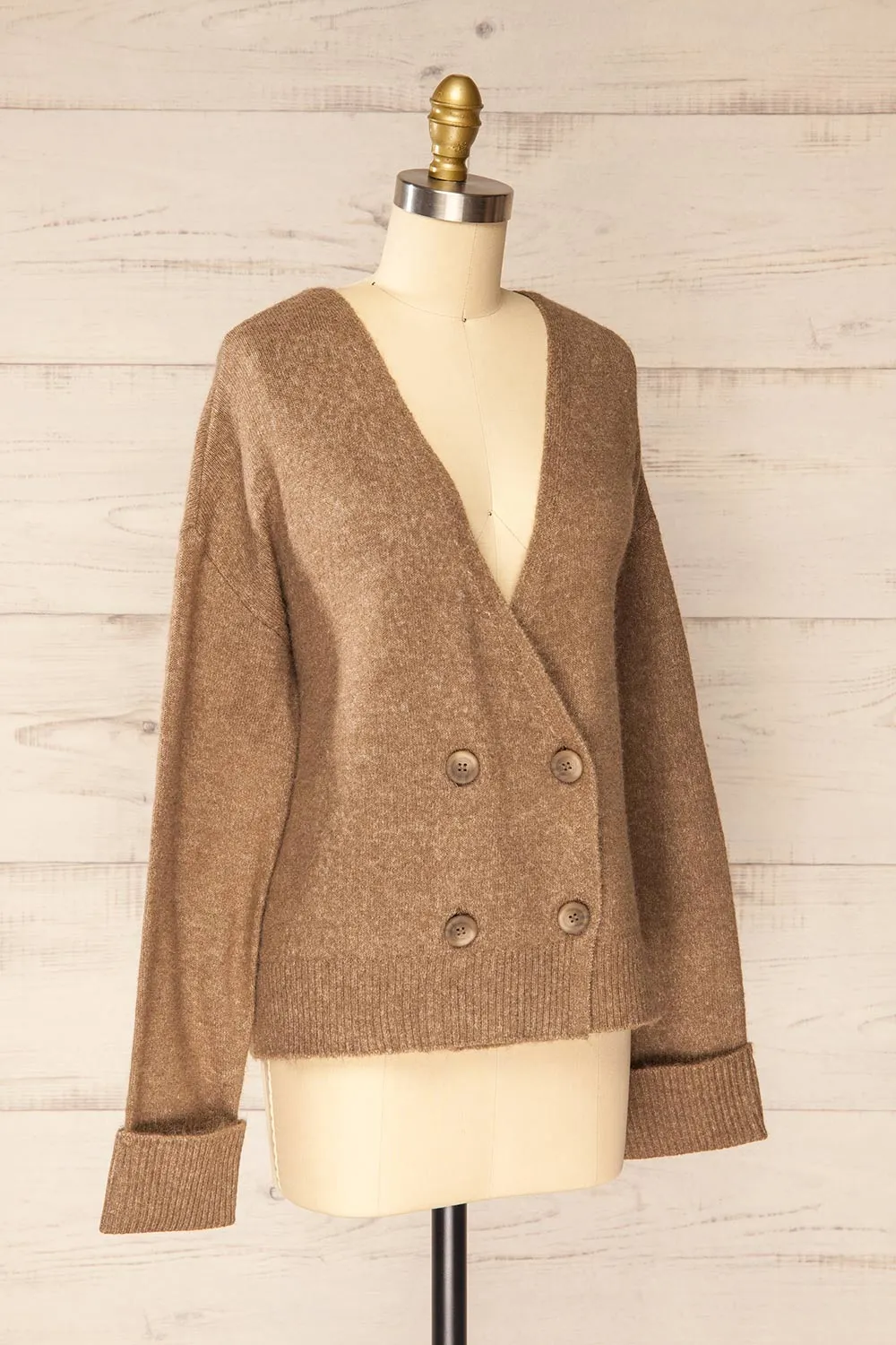 Perceval Taupe | Double-Breasted Knit Cardigan