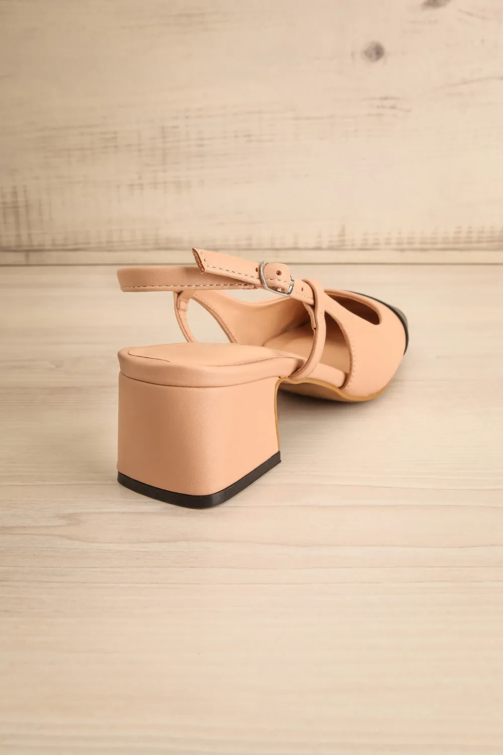 Petauke | Beige Slingback Shoes w/ Black Toe Tip