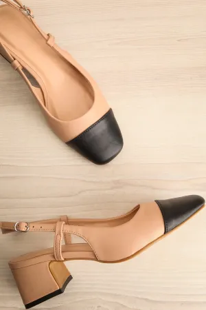 Petauke | Beige Slingback Shoes w/ Black Toe Tip