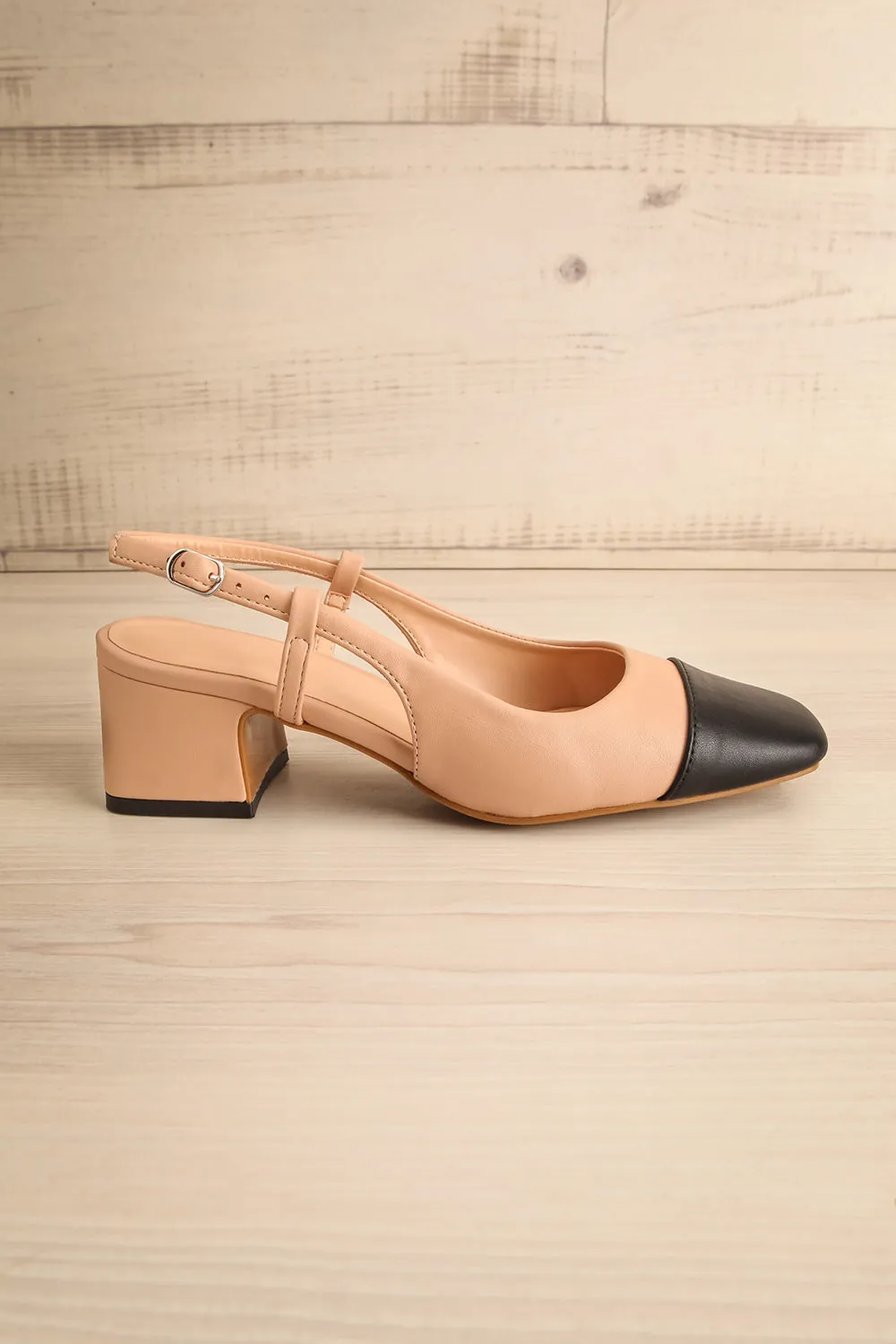 Petauke | Beige Slingback Shoes w/ Black Toe Tip