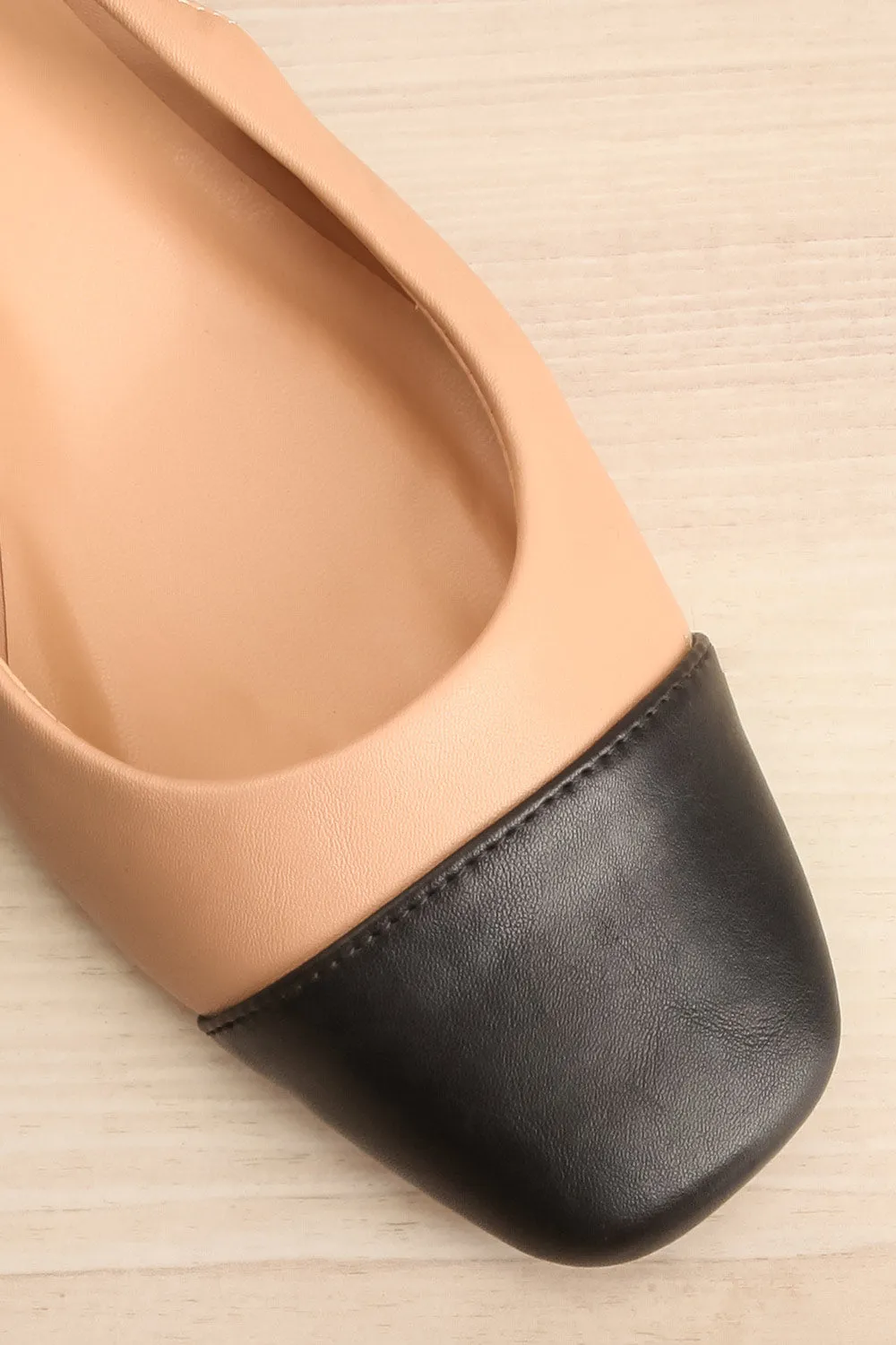 Petauke | Beige Slingback Shoes w/ Black Toe Tip