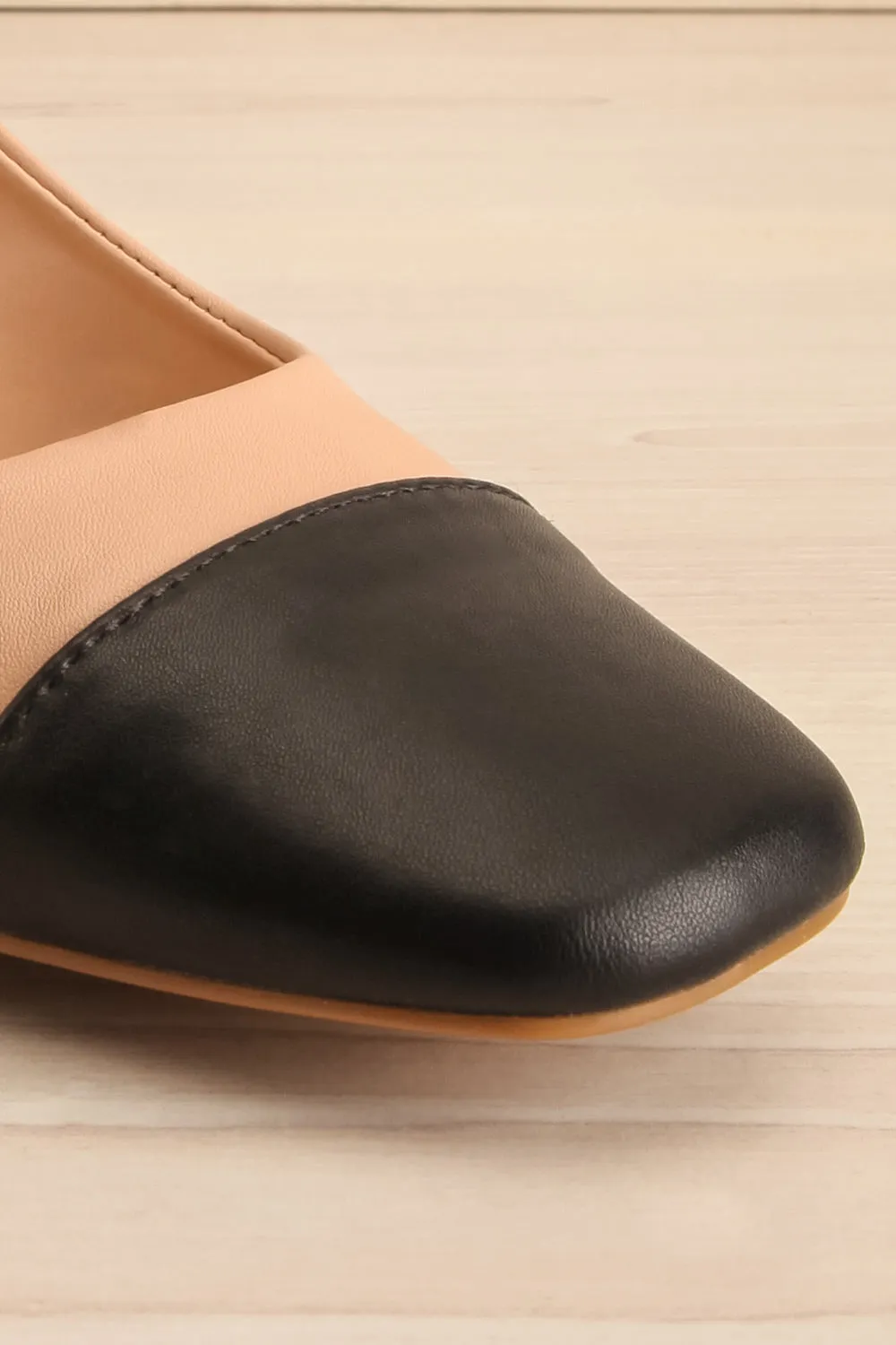 Petauke | Beige Slingback Shoes w/ Black Toe Tip