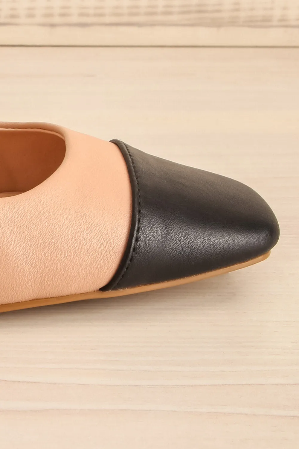 Petauke | Beige Slingback Shoes w/ Black Toe Tip