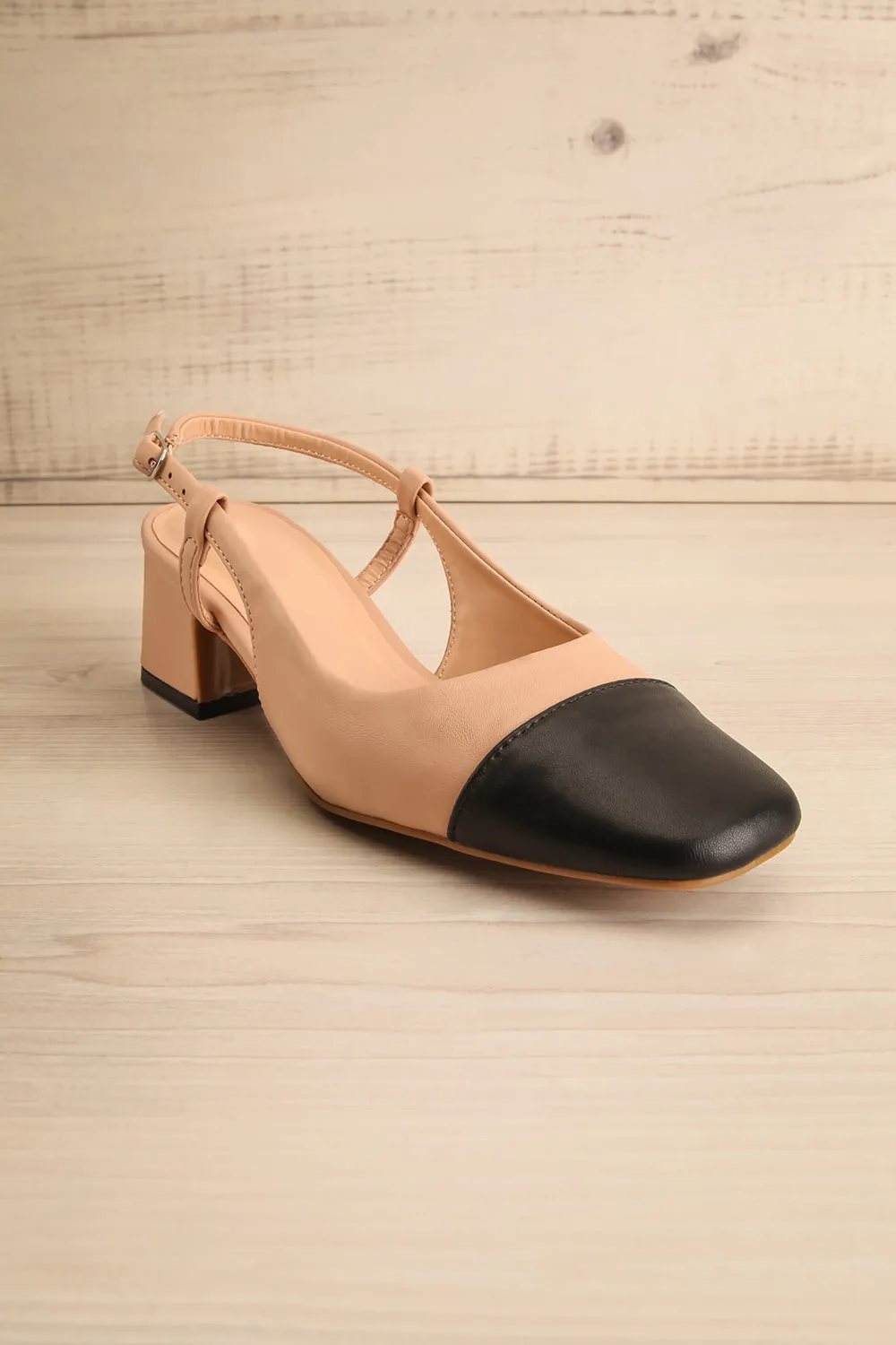 Petauke | Beige Slingback Shoes w/ Black Toe Tip