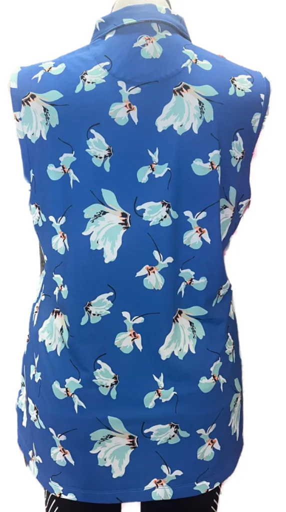 Peter Millar Blue Floral Sleeveless Women's Golf Top Size XL MSP $90