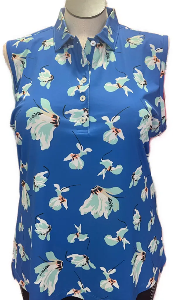 Peter Millar Blue Floral Sleeveless Women's Golf Top Size XL MSP $90