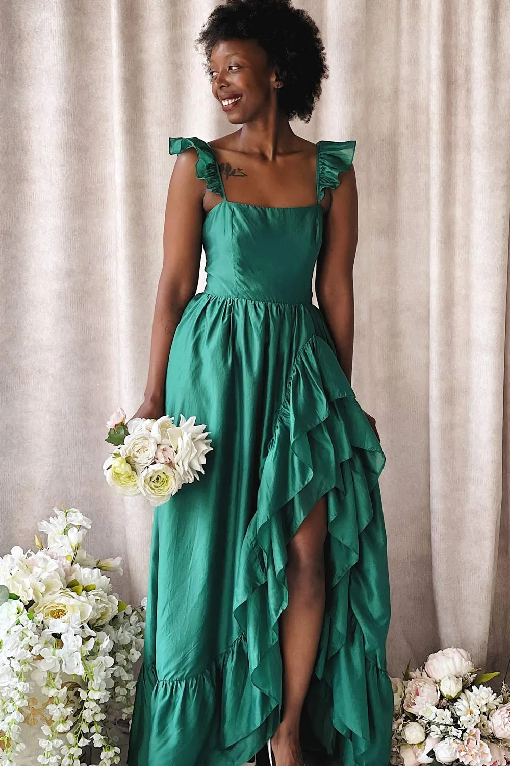 Phyllosia Green | Maxi Dress w/ Ruffles