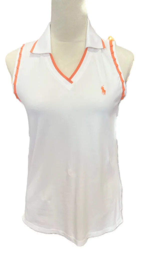 Polo Golf by Ralph Lauren White Golf Top with Orange Trim Size M MSP$110