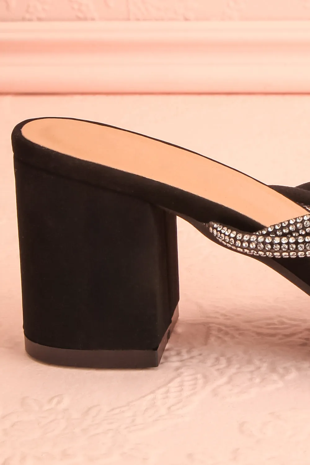 Prairie Black | Strappy Mid Heel Suede Sandals w/ Crystals