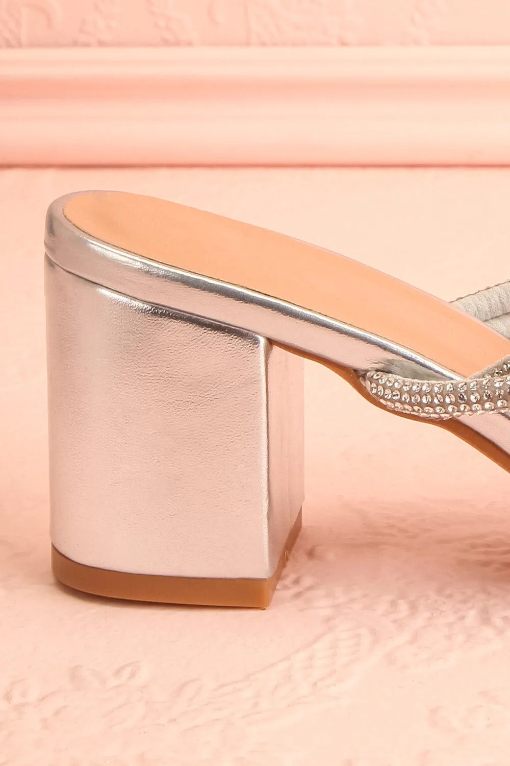 Prairie Silver | Strappy Mid Heel Sandals w/ Crystals