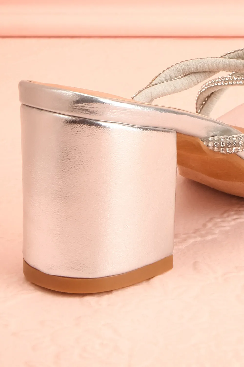 Prairie Silver | Strappy Mid Heel Sandals w/ Crystals