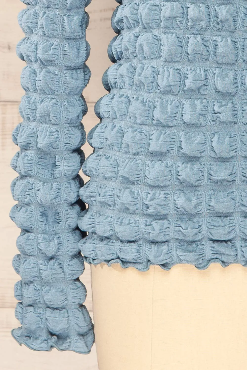Raguel Blue | Popcorn Textured Long-Sleeved Top