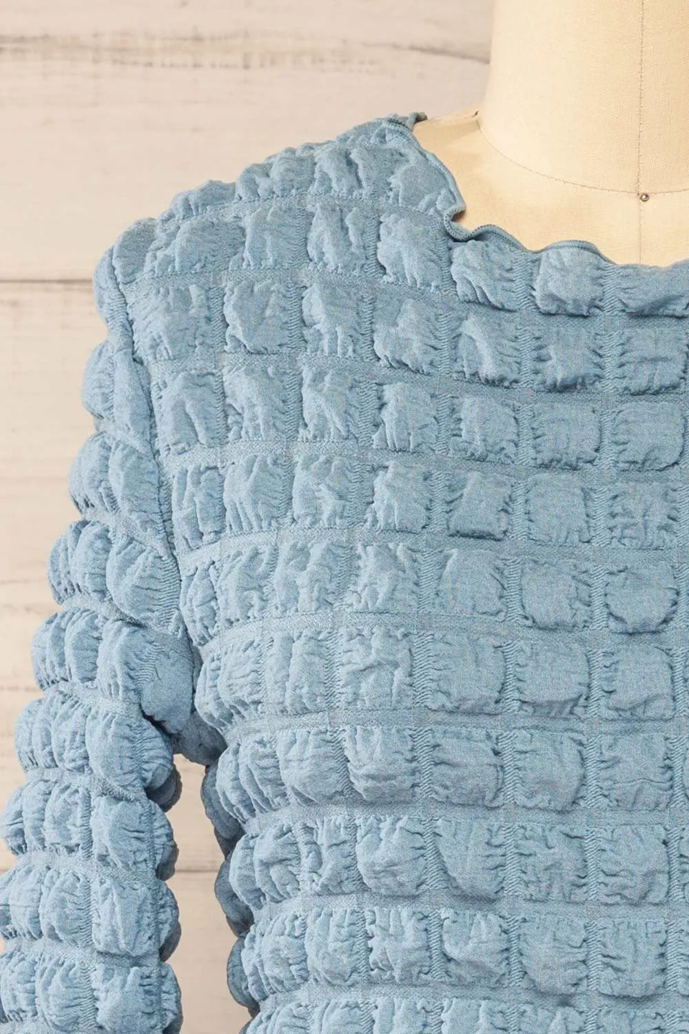 Raguel Blue | Popcorn Textured Long-Sleeved Top