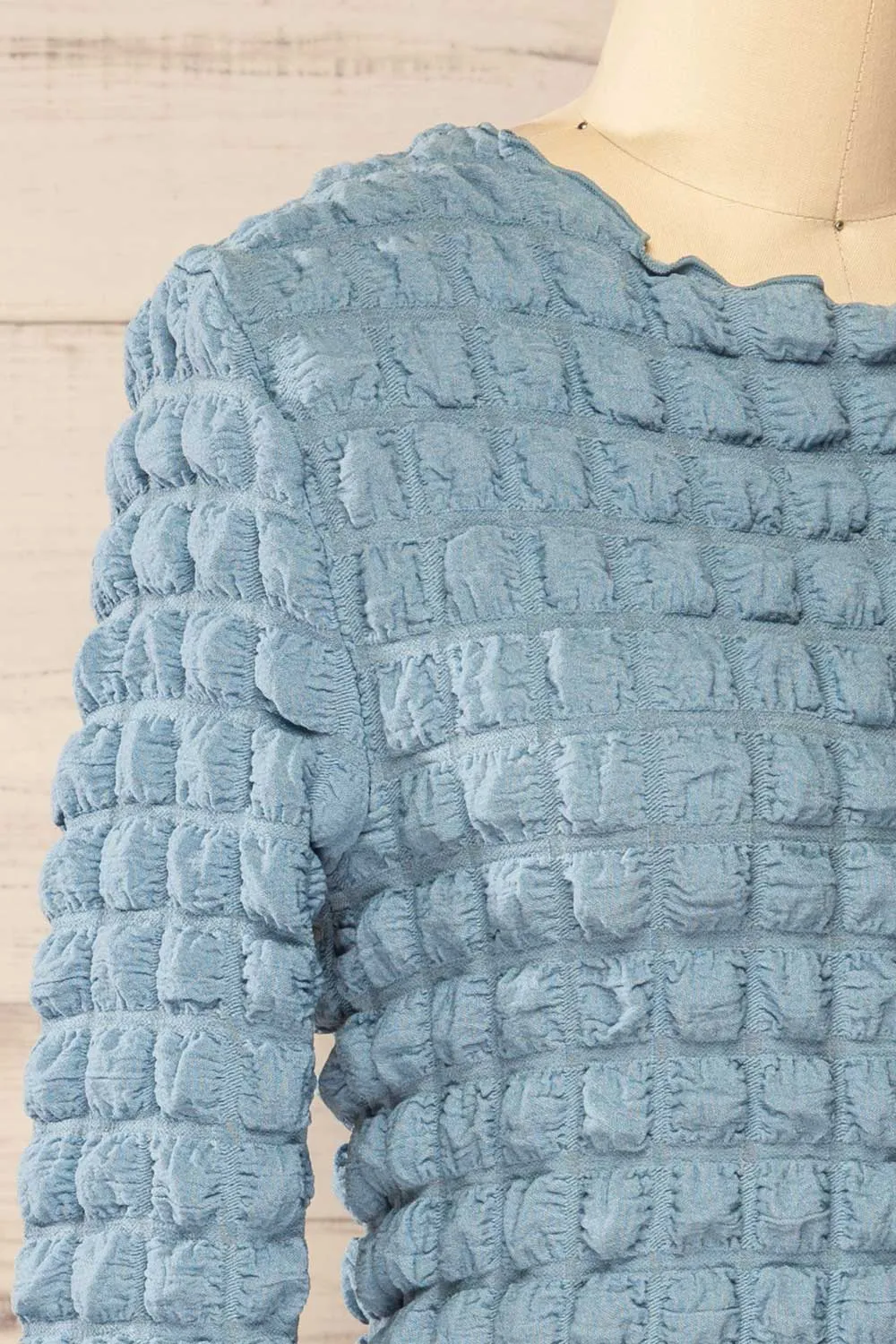 Raguel Blue | Popcorn Textured Long-Sleeved Top