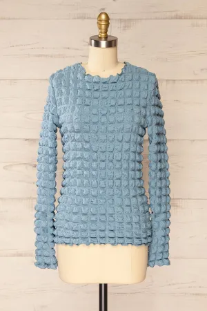Raguel Blue | Popcorn Textured Long-Sleeved Top