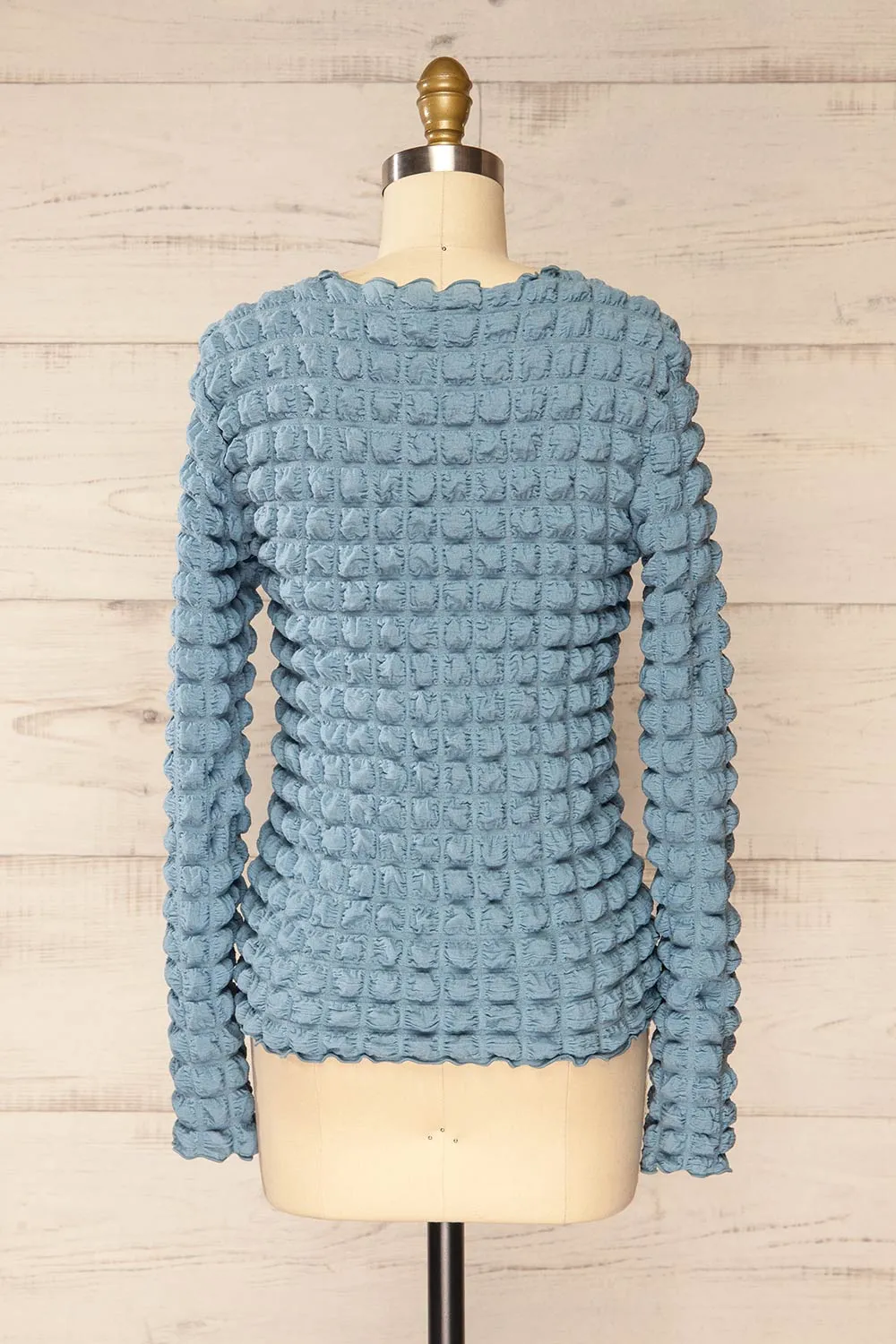 Raguel Blue | Popcorn Textured Long-Sleeved Top