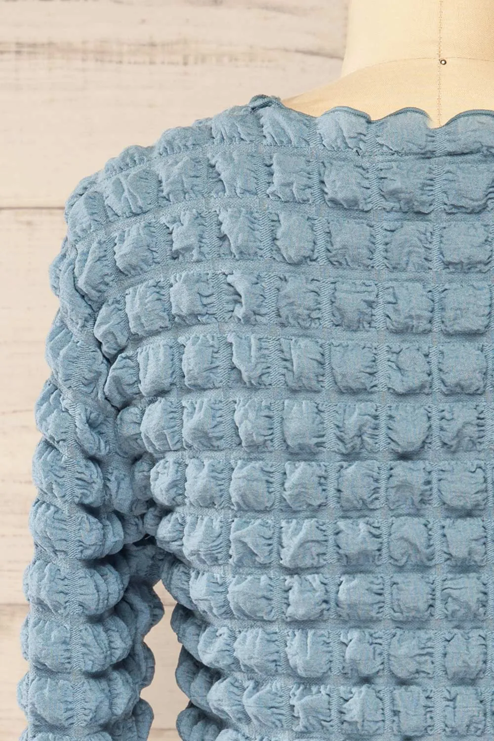 Raguel Blue | Popcorn Textured Long-Sleeved Top