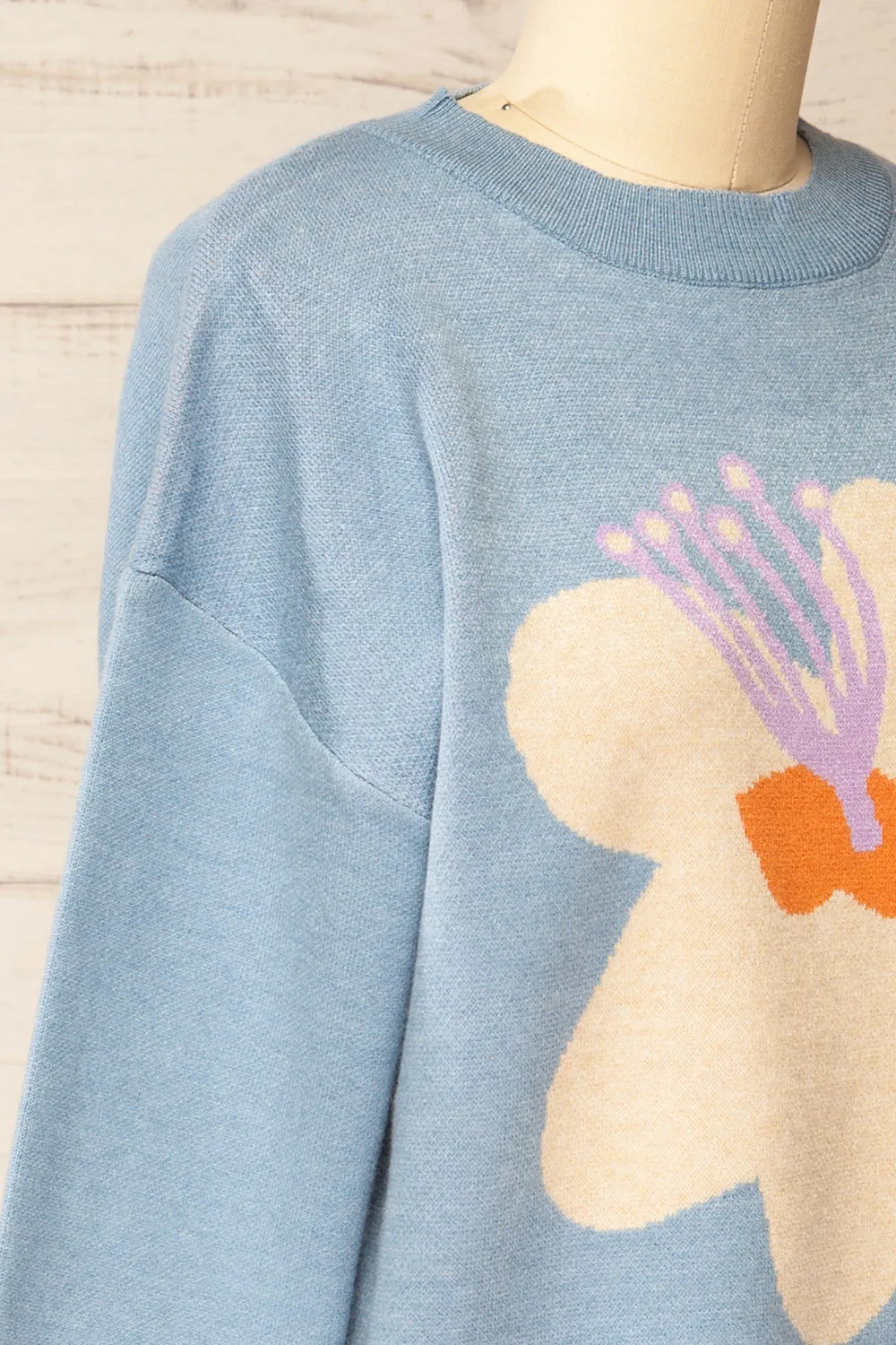 Rambouillet | Blue Knit Crewneck w/ Flower Detail