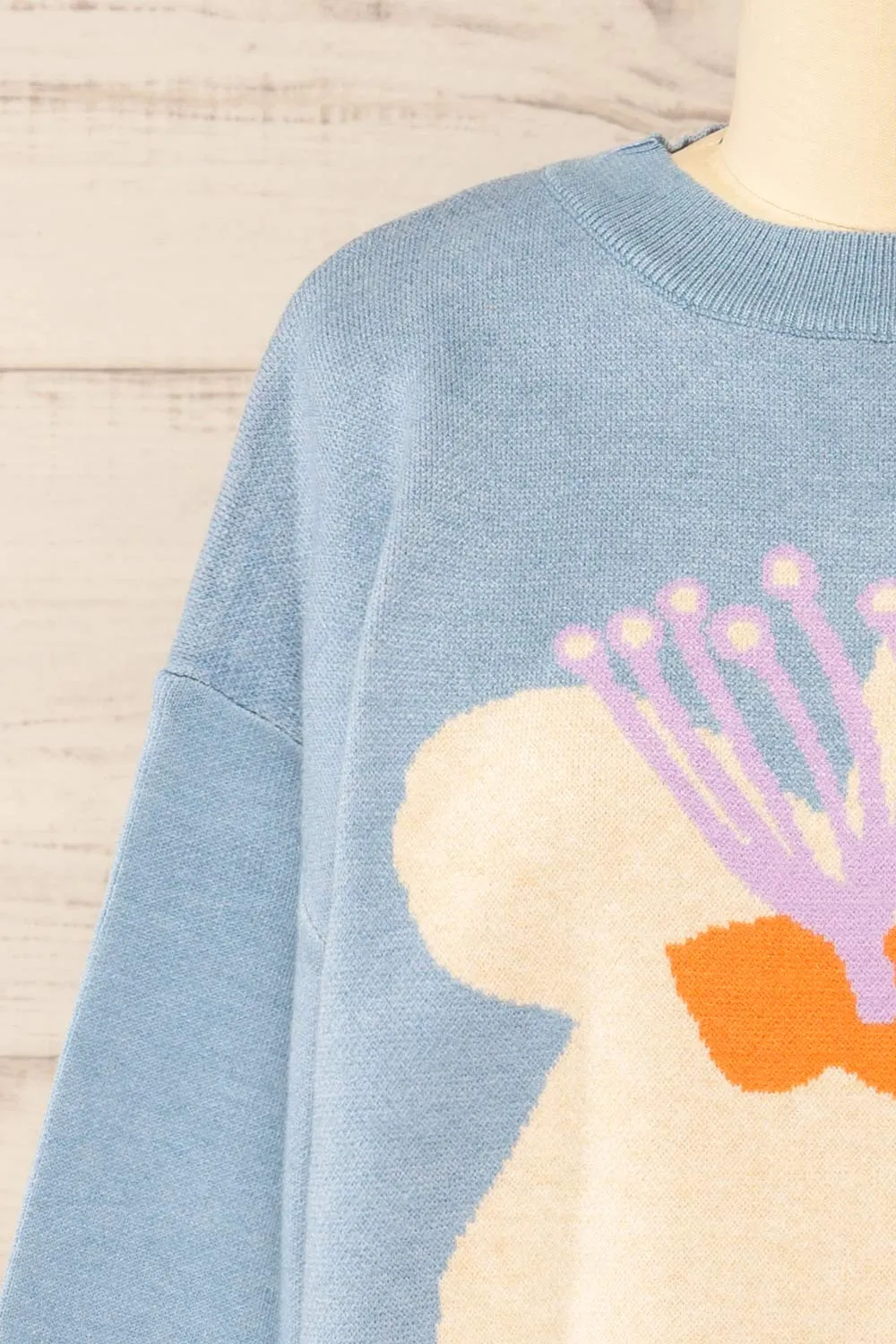 Rambouillet | Blue Knit Crewneck w/ Flower Detail