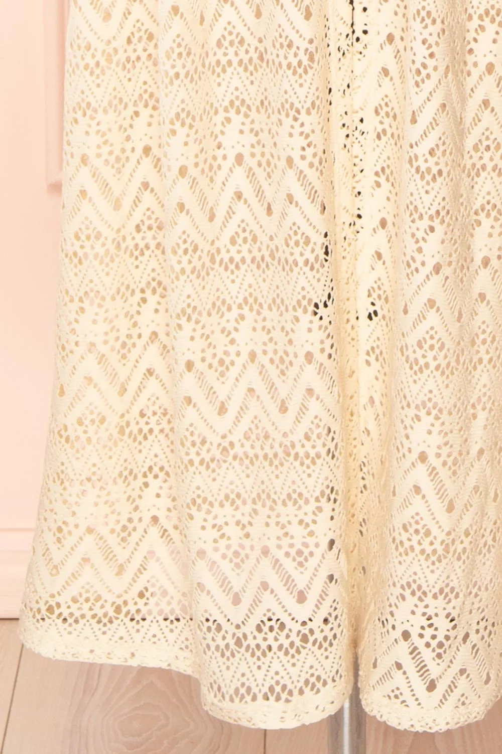 Ramira Beige | Long Crochet Kimono w/ Short Sleeves