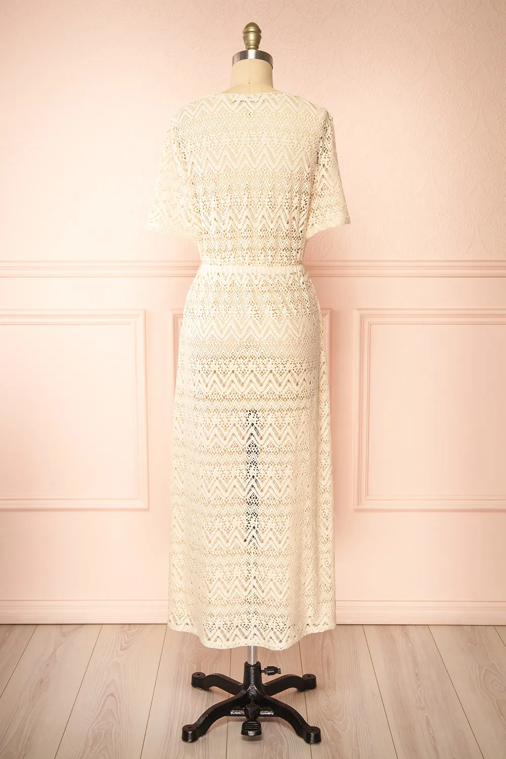 Ramira Beige | Long Crochet Kimono w/ Short Sleeves