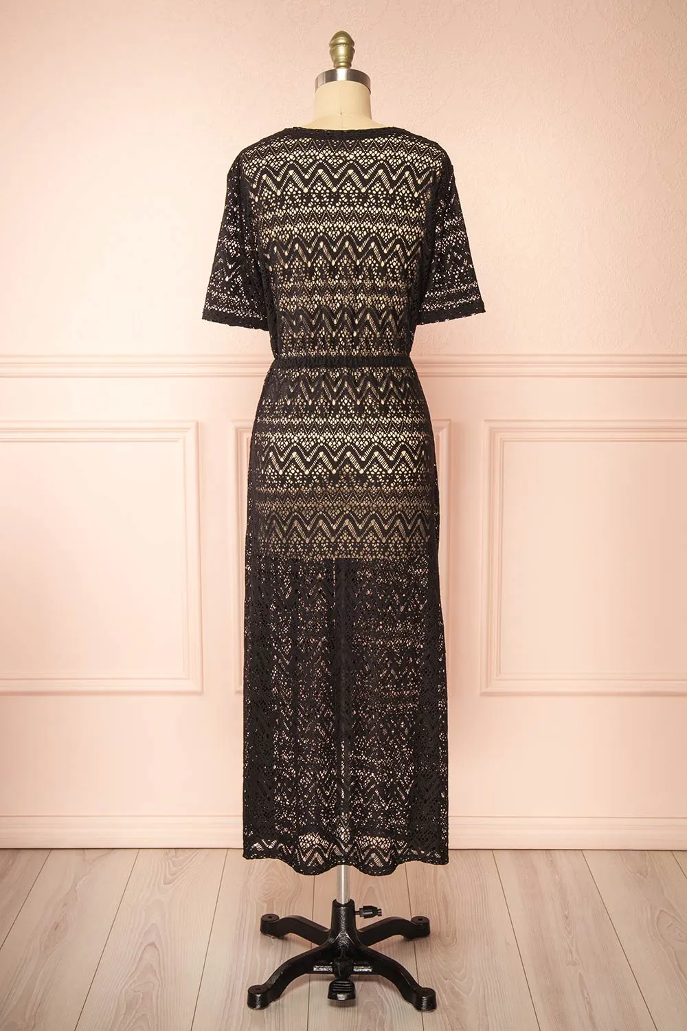 Ramira Black | Long Crochet Kimono w/ Short Sleeves