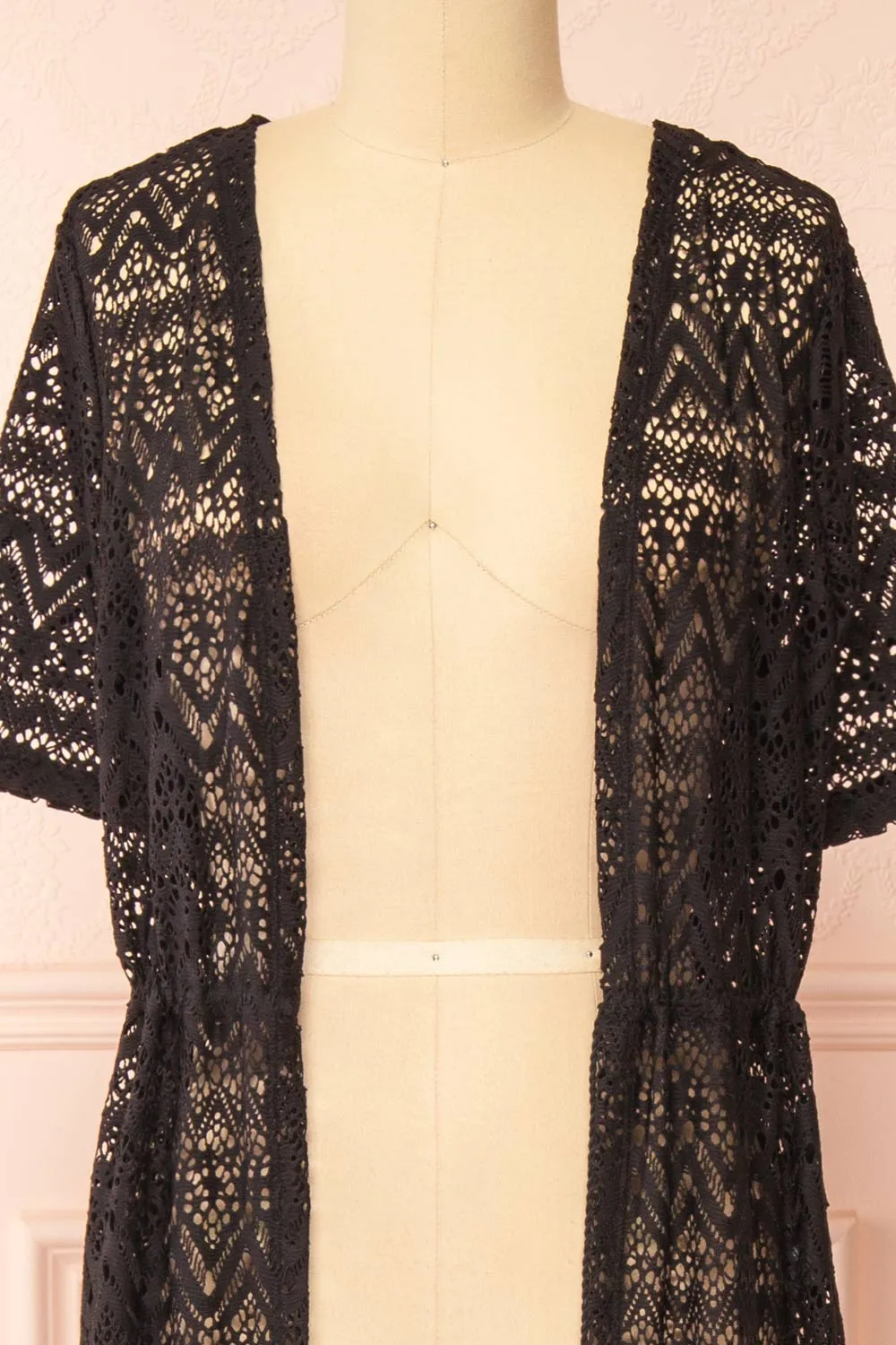 Ramira Black | Long Crochet Kimono w/ Short Sleeves