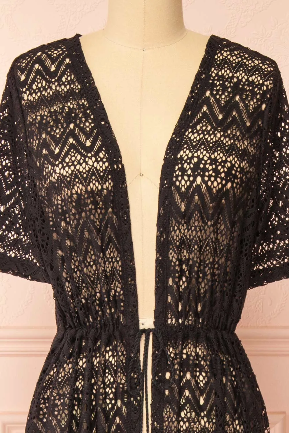 Ramira Black | Long Crochet Kimono w/ Short Sleeves