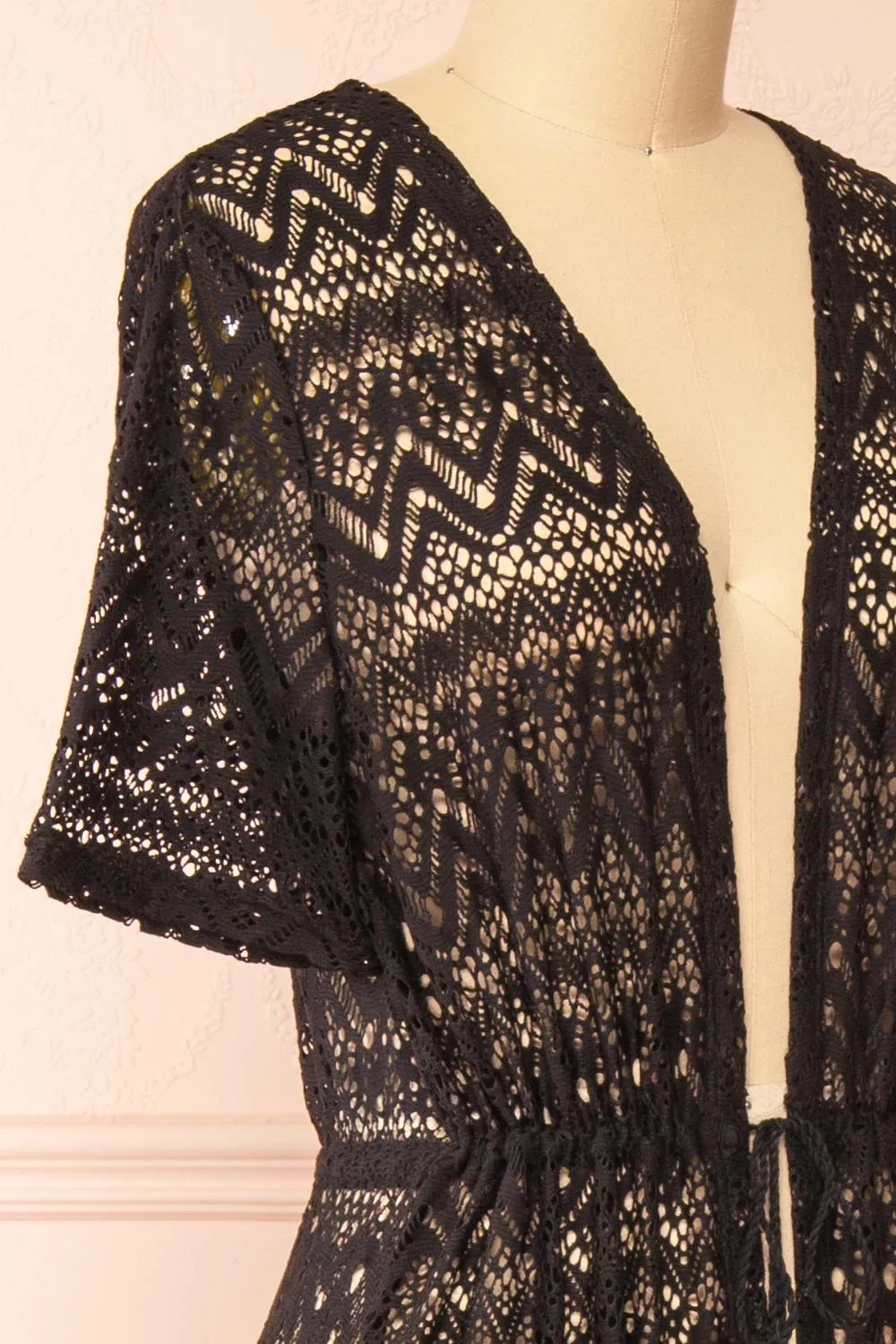Ramira Black | Long Crochet Kimono w/ Short Sleeves