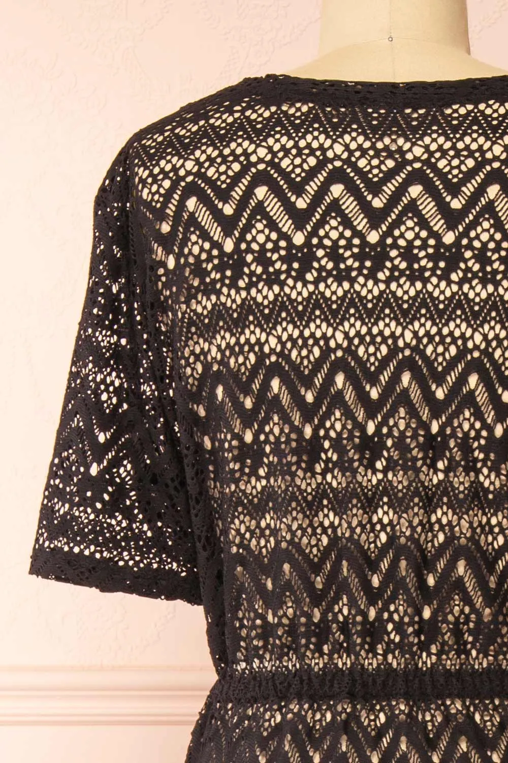Ramira Black | Long Crochet Kimono w/ Short Sleeves