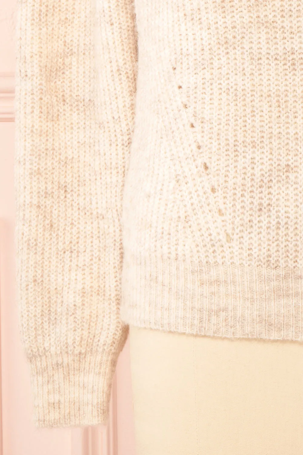 Reagan Beige | Buttoned Collar Sweater w/ Lace