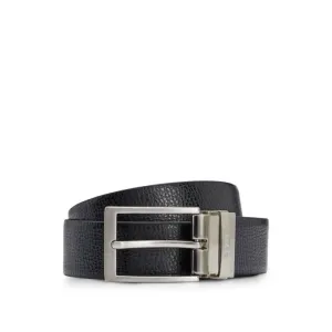 Reversible belt in grained Italian leather with logo keeper