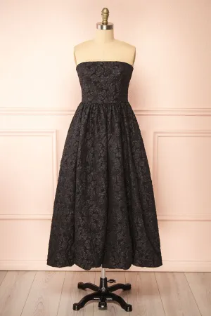 Reyna Black | Long Textured Floral Dress