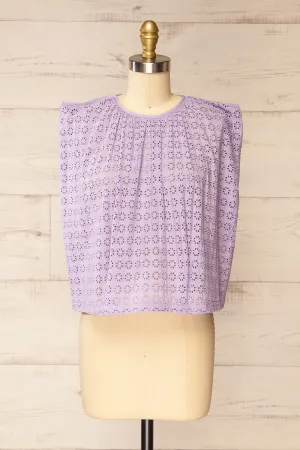 Risborough Lilac | Boxy Top w/ Openwork Embroidery