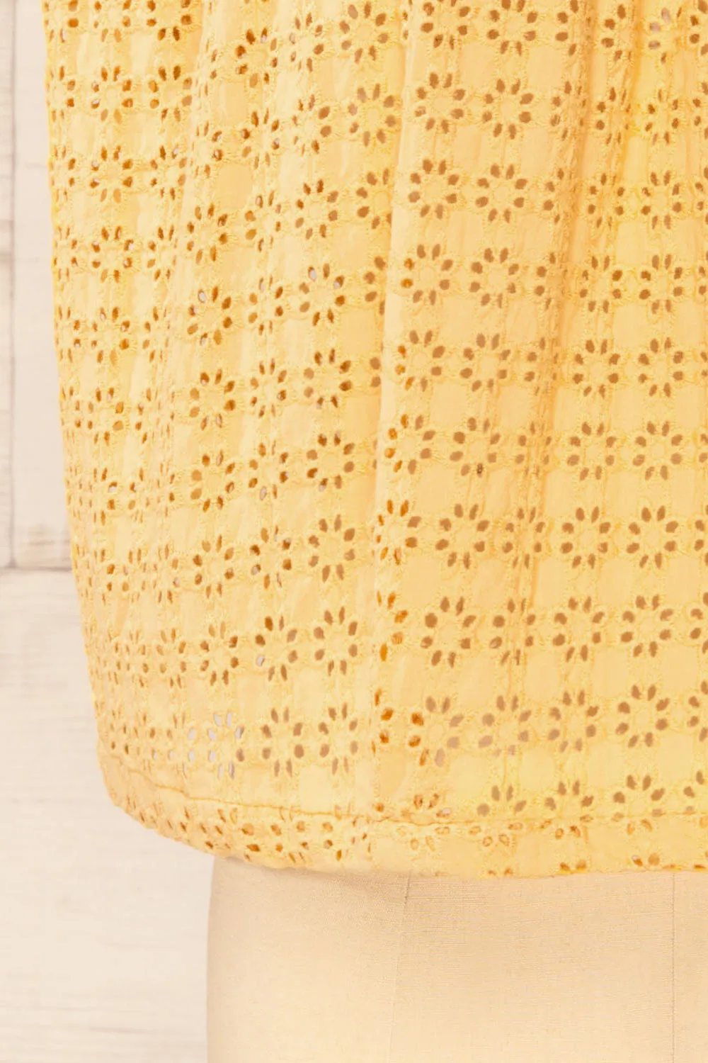 Risborough Yellow | Boxy Top w/ Openwork Embroidery