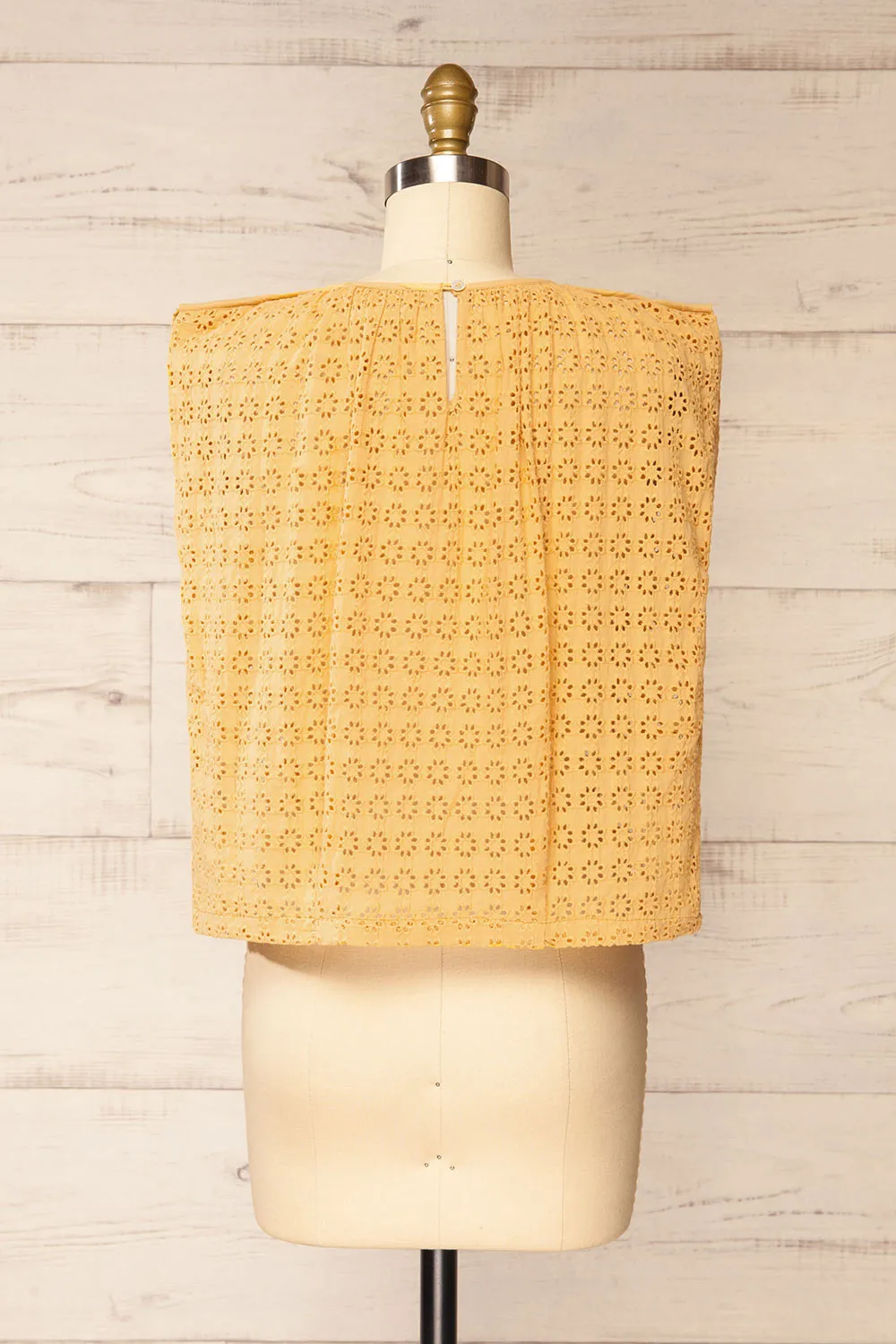 Risborough Yellow | Boxy Top w/ Openwork Embroidery