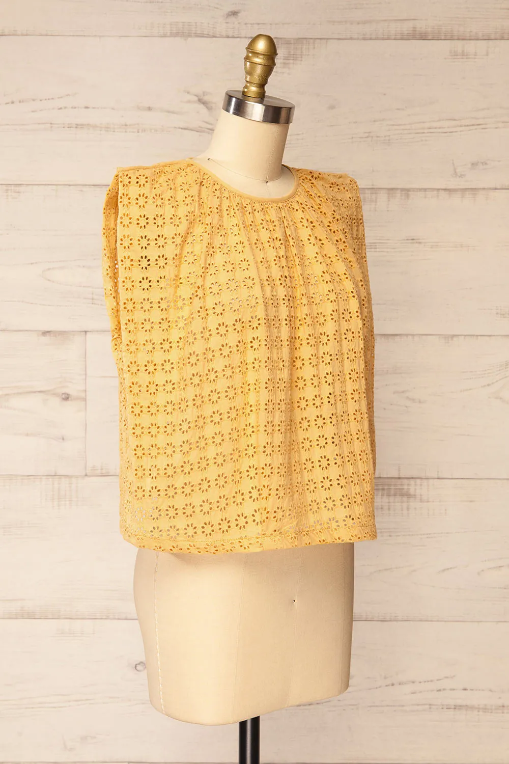 Risborough Yellow | Boxy Top w/ Openwork Embroidery