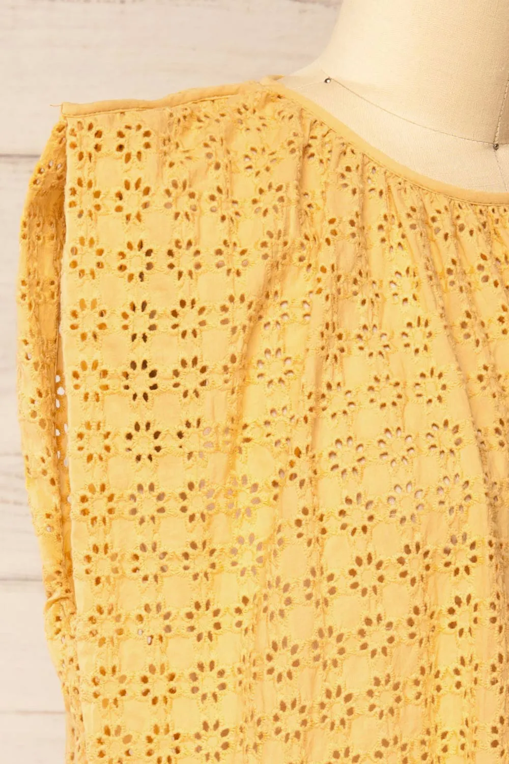 Risborough Yellow | Boxy Top w/ Openwork Embroidery