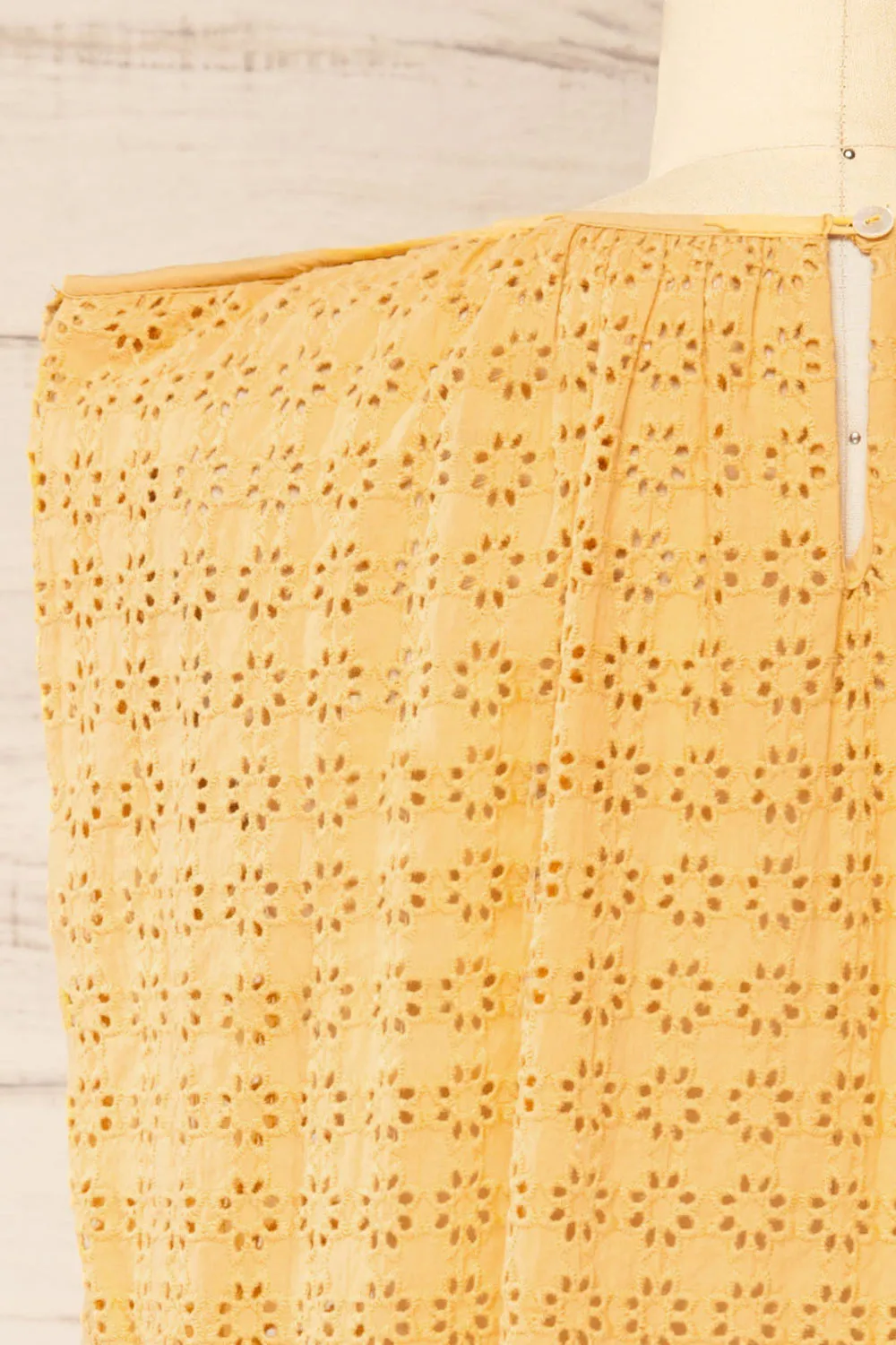 Risborough Yellow | Boxy Top w/ Openwork Embroidery