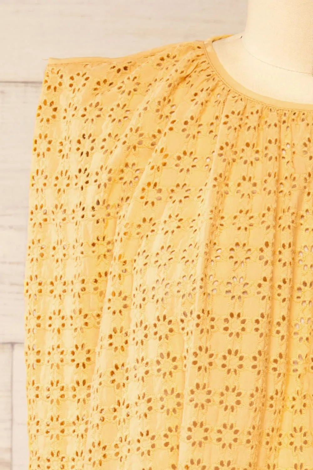 Risborough Yellow | Boxy Top w/ Openwork Embroidery