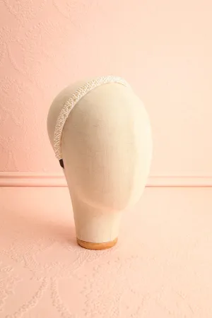 Rochelle | White Satin Headband w/ Pearls