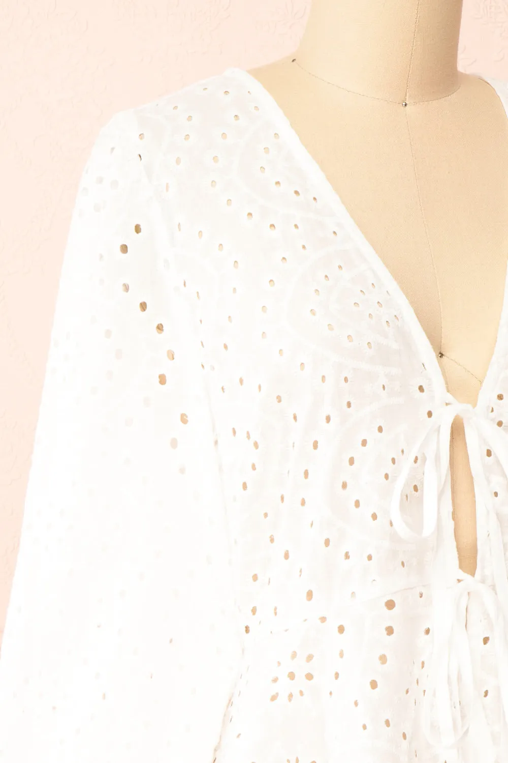 Romilly | White Openwork Lace Long Sleeve Top