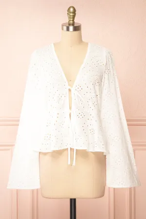 Romilly | White Openwork Lace Long Sleeve Top