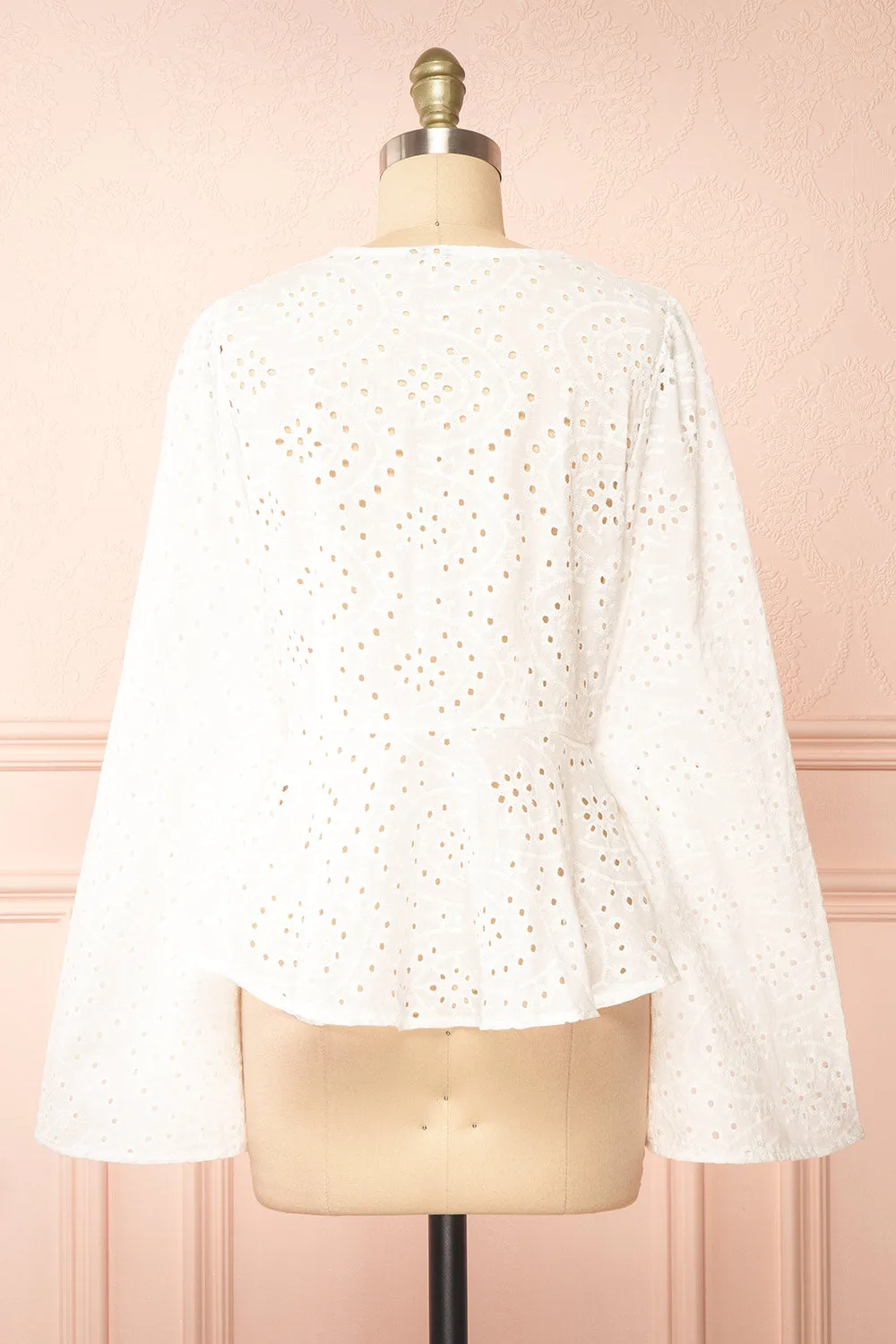 Romilly | White Openwork Lace Long Sleeve Top