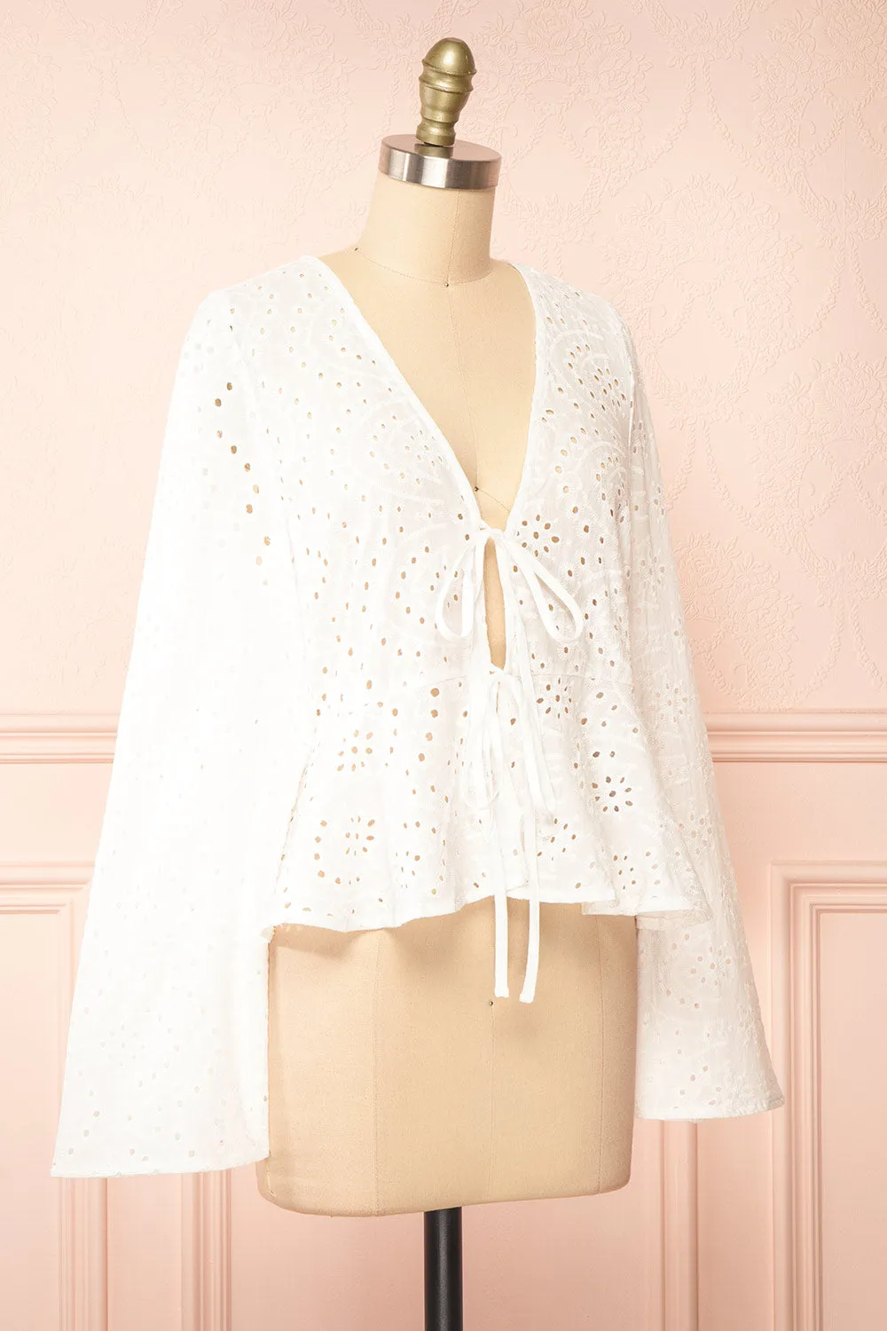 Romilly | White Openwork Lace Long Sleeve Top