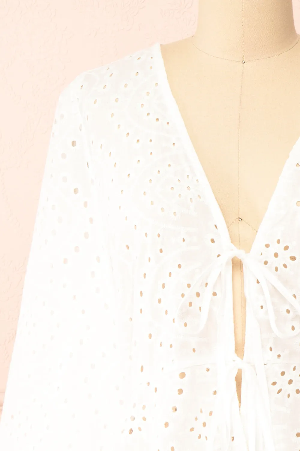 Romilly | White Openwork Lace Long Sleeve Top