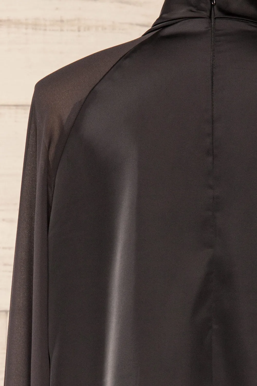 Rumoi Black | Silky Blouse w/ Sheer Sleeves