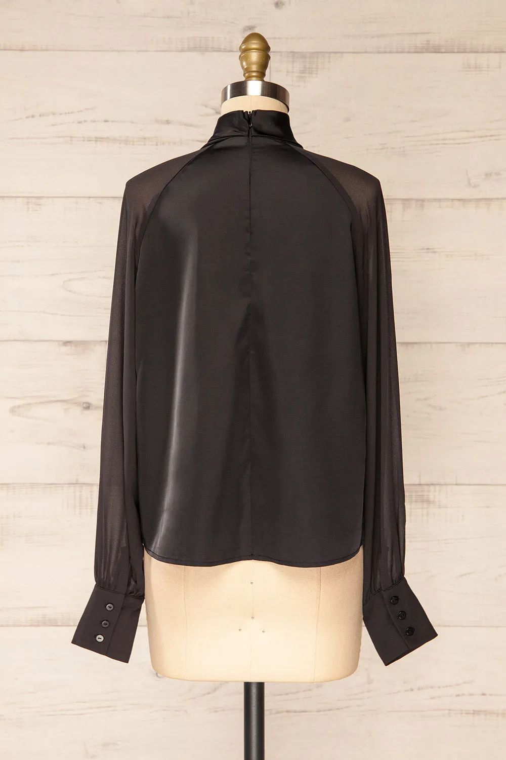Rumoi Black | Silky Blouse w/ Sheer Sleeves