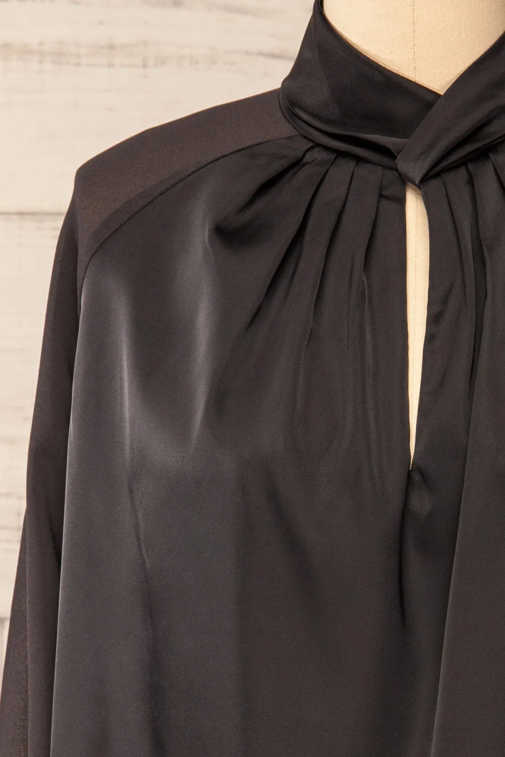 Rumoi Black | Silky Blouse w/ Sheer Sleeves