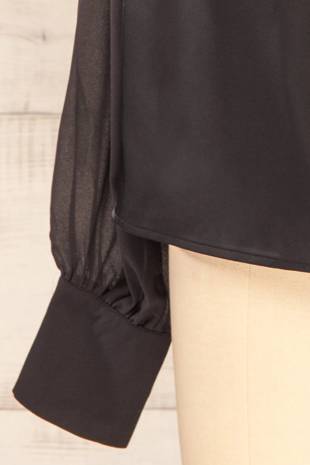 Rumoi Black | Silky Blouse w/ Sheer Sleeves